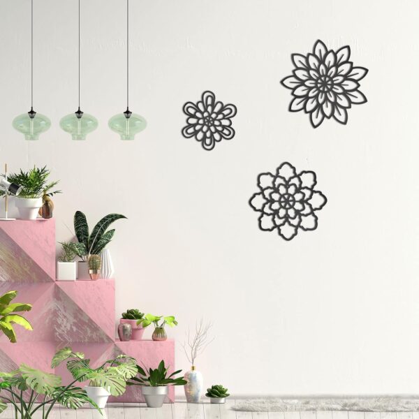 Moxweyeni 3 Pieces Metal Flowers Wall Decoration, Metal Rustic Wall Art Decoration Farmhouse Wall Decorations Multiple Floral Hanging Decoration for Bathroom Home Office(Black, Modern Style) - Image 7