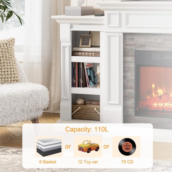 Naice 70" Electric Fireplace with Mantel and Cabinets, Fireplace TV Stand for Living Room Bedroom, Stacked Stone Surround and Remote Control 3D Realistic Flame, White - Image 6