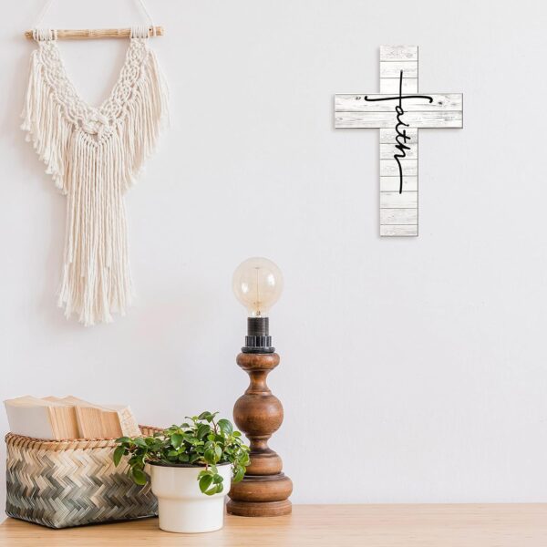 Jetec 3 Pieces Faith Love Hope Cross Sign Wood Wall Hanging Cross Rustic Cross Wall Decor Vintage Cross Wall Art Religious Love Cross Wall Decor Farmhouse Home Hanging Decor, 12 x 8 Inch (White) - Image 7