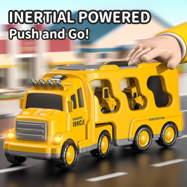 TEMI Construction Truck Boy Toys for 3-5 Year Old Toddlers - Toys for 3 4 5 6 7 Years Old Engineering Transport Vehicle Carrier Truck, Kids Excavator Crane Gift Toys for Boys & Girls Aged 4-6 - Image 5