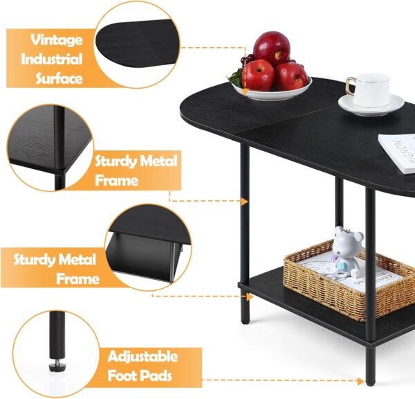 Coffee Tables for Living Room,2-Tier Small Coffee Table Industrial Modern Black Coffee Table with Storage Shelf and Wood Tabletop for Small Space,Home Office - Image 3