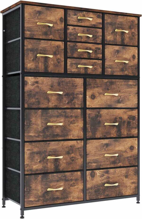 Finnhomy 16 Drawers Dresser for Bedroom, Tall Dressers & Chests of Drawers with Wood Top, Large Fabric Storage Dresser for Bedroom/Living Room/Entryway/Closet, 38" W x 11.8" D x 57.1" H, Black