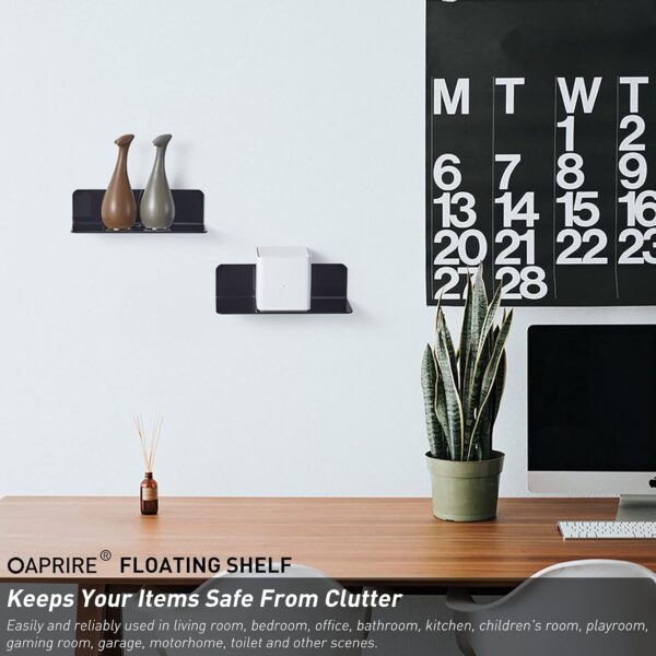 OAPRIRE Acrylic Floating Wall Shelves Set of 2, Damage-Free Expand Wall Space, Small Display Shelf for Smart Speaker/Action Figures with Cable Clips - Image 7