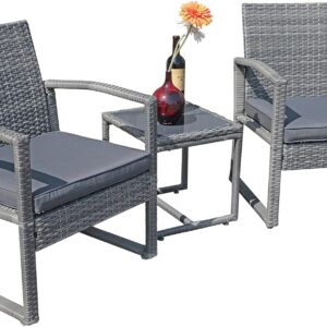 Patiorama 3 Piece Outdoor Patio Furniture Conversation Set, Rattan Chair Set With Coffee Table, For Garden, Balcony, Backyard, Poolside (Dark Grey)