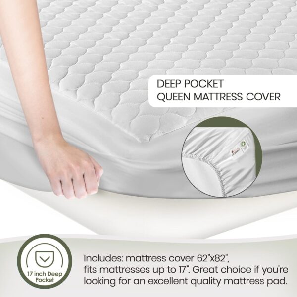 Whisper Organics, 100% Organic Cotton Mattress Pad - Breathable Cooling Quilted Fitted Mattress Protector Cover, Fair Trade, GOTS Certified - White Color, 17" Deep Pocket (Queen Bed Size) - Image 4