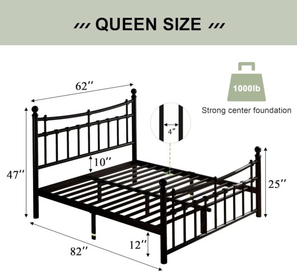 Feonase Queen Size Metal Bed Frame with Modern Iron-Art Headboard & Footboard, Platform Bed Frame with 12" Storage Space, Hardened Steel Slats, No Box Spring Needed, Black - Image 2