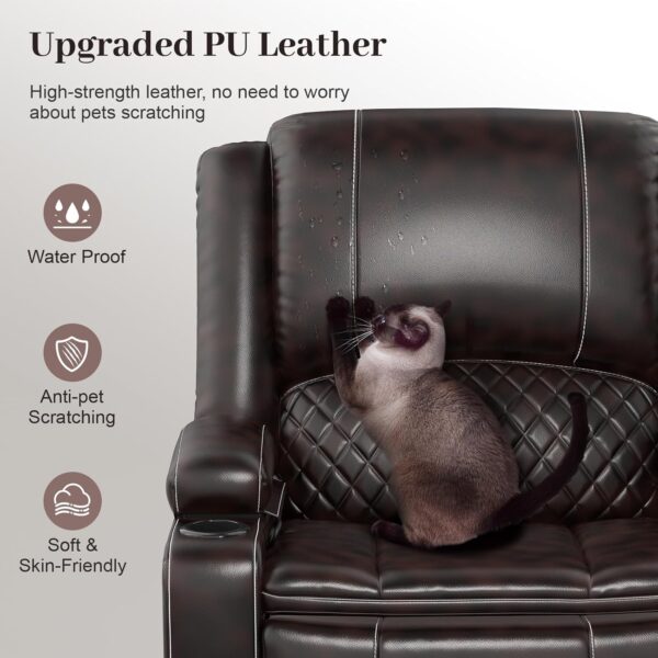 Recliner Chairs for Adults, Oversize Manual Reclining Chair with 2-Tier Cushions, Faux Leather Recliner Chair with Hidden Storage Space, Living Room Recliner Chairs with Cup Holders - Brown - Image 5