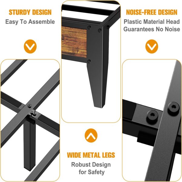 Queen Bed Frame, Queen Bed Frame with LED Light Headboard and 1 Type C & 2 USB Charging Station, Heavy Duty Metal Bed Frame No Box Spring Needed - Easy Assembly and Noise Free (English) - Image 6
