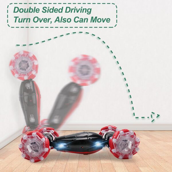 Gesture Sensing RC Stunt Car - Christmas Red, Best Birthday Gifts for Kids 6-12, Hand Remote Control Double Side Twist Cars Toys with Light Music, 4 WD Drift Off Road for Rotation - Image 6