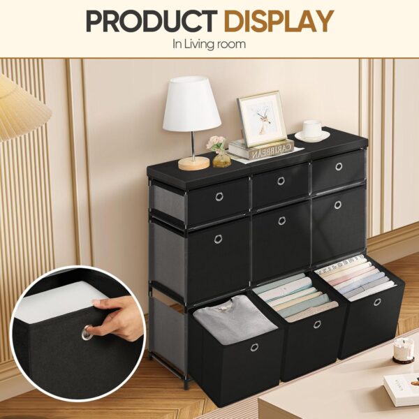 HAITRAL 9 Cube Storage Organizer, Fabric Storage Chest Drawers Organizer Unit for Closet, Easy Assembly Clothes Closet Dresser for Bedroom,Dorm,Hallway, Storage Bins (Black) - Image 5