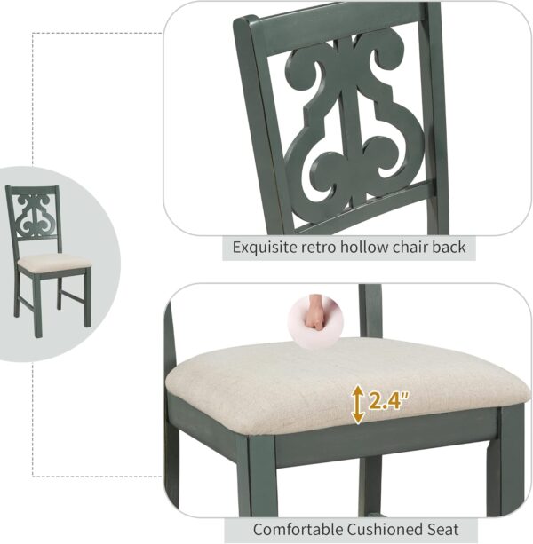 Classic and Traditional Style 6 Piece Dining Set, Includes 1 Table, 4 Upholstered Chairs & Bench, Easy to Assemble, for Living Room, Dining Room, Home Bar and Kitchen, Natural Wood Wash - Image 4