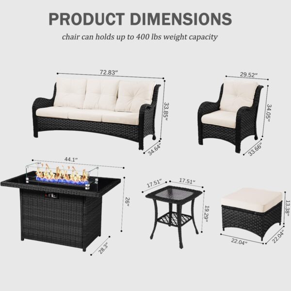 7 Pieces Outdoor Patio Furniture Set with Fire Pit Table, Wicker Rattan Single Chairs Patio Sofa with Ottomans and Side Table - Image 6