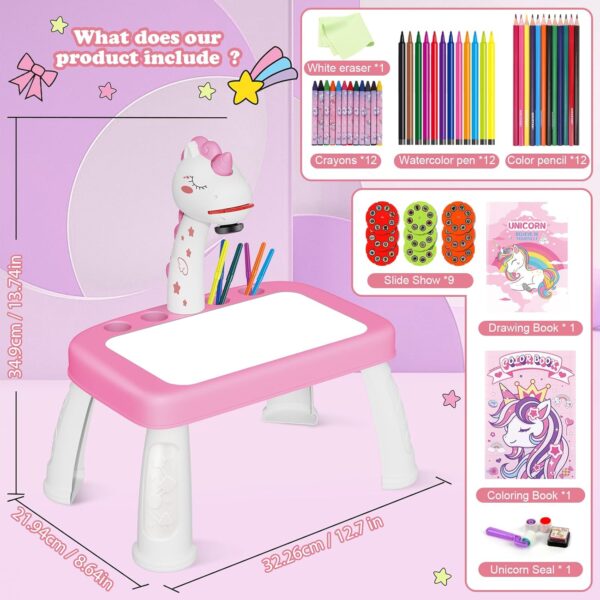 Hoarosall Drawing Projector for Kids, Drawing Board with Music, Color Pens, Pencils, Crayons, Scrapbook, Sticker Book, Unicorn Stickers, Stamps, Ideal Toy for 3+ Year Old Girls & Boys (Unicorn Kit) - Image 4