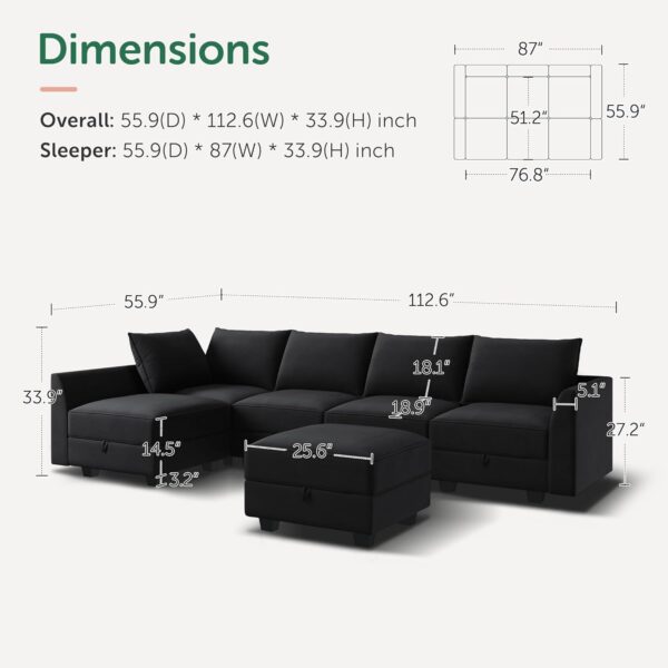 HONBAY Modular Sectional Sofa with Storage Seat Velvet L Shaped Sectional Couch Sectional Couches for Living Room,Black - Image 2