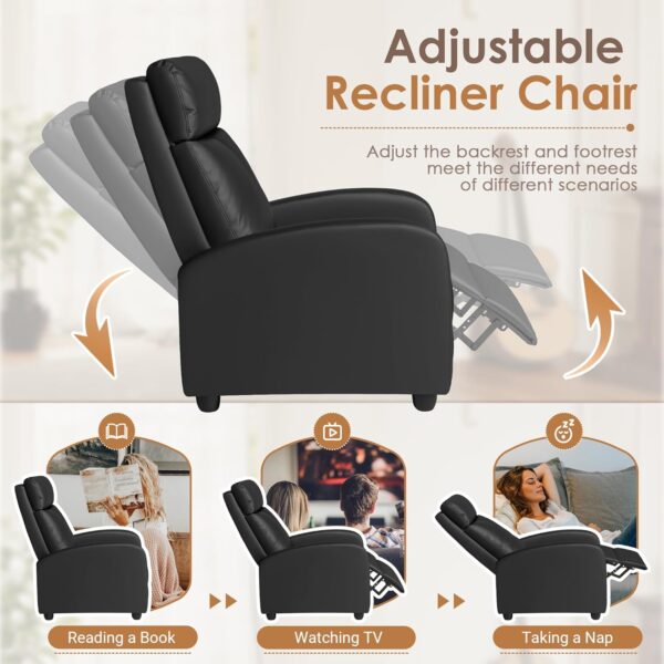 Rankok Recliner Chair Modern PU Leather Reclining Chair Ergonomic Adjustable Recliner for Living Room Home Theater Seating Single Sofa (Black) - Image 4