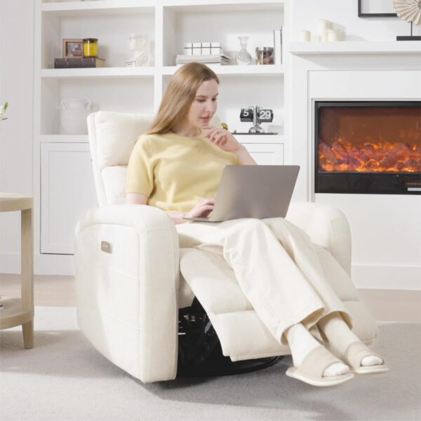Watson & Whitely Power Recliner Swivel Glider Rocker, Recliner Chairs for Adults, Small Recliner for Living Room, Fabric in Linen - Image 2