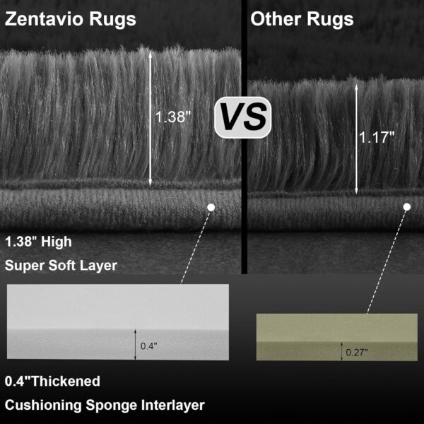 Zentavio Grey Area Rug for Living Room Bedroom 4x6 Soft Fluffy Fuzzy Furry Shaggy Aesthetic Carpet Plush High Pile Floor Throw Rug for Nursery Kids Room Dorm Room - Image 2