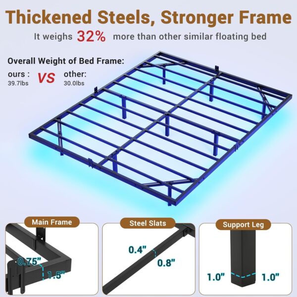 Hasuit Floating Bed Frame Queen Size with LED Lights, Metal Platform Queen Bed, No Box Spring Needed, Easy to Assemble (Queen) - Image 3