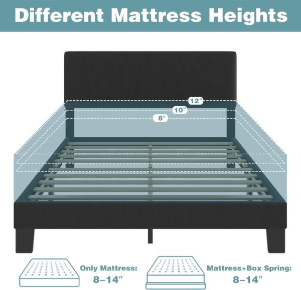 Lifezone Queen Bed Frame with Headboard,Linen Upholstered Bed Frame with Wood Slats Support,No Box Spring Needed,Heavy Duty Feet,Easy Assembly,Dark Grey - Image 7