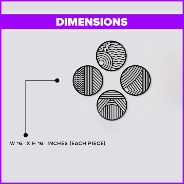 METALPLEX 4 Piece Modern Circles Set Metal Wall Art - Durable And Rust-Free Indoor & Outdoor Aluminum Composite Wall Art- Beautiful Home Decor Wall Art For Living Room And Bedroom Decorations - Black 16" (Each Piece) - Image 4
