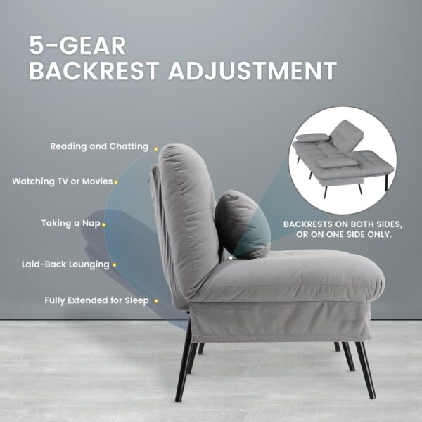 COMHOMA Convertible Futon Sofa Bed, 68″Fabric Futon Couch with Adjustable Backrest, Folding Futon Sleeper Recliner for Living Room Furniture (Grey) - Image 5