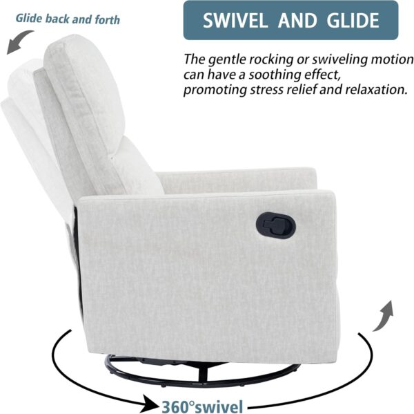 Swivel Rocking Recliner Chair for Adults, Rocker Nursery Glider Chair for Living Room, Upholstered Fabric Reclining Single Sofa Chair(Beige) - Image 3