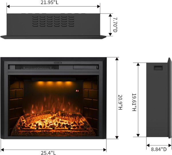 Electric Fireplace Insert 22" Wide, Wall Fireplace Electric with Remote Control, Realistic Log and Crackling Sound, Overheating Protection and Timer, 750/1500W Black - Image 2
