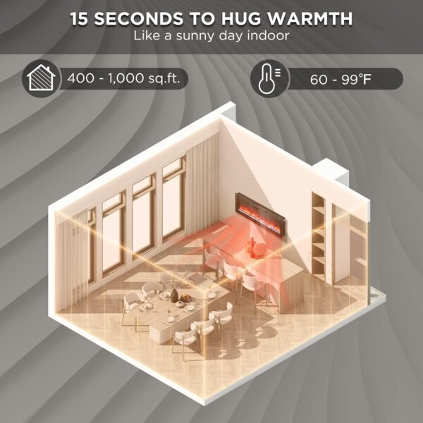 TURBRO 50” Smart WiFi Infrared Electric Fireplace with Sound Crackling and Realistic Flame, 1500W Quartz Heater, Recessed or Wall Mounted, Adjustable Flame Effects, Remote Control and App, in Flames - Image 4