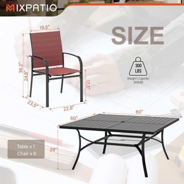 9-Piece Patio Dining Set, Outdoor Furniture Set with 8 Red Textilene Chairs and Large Square Table - Image 6