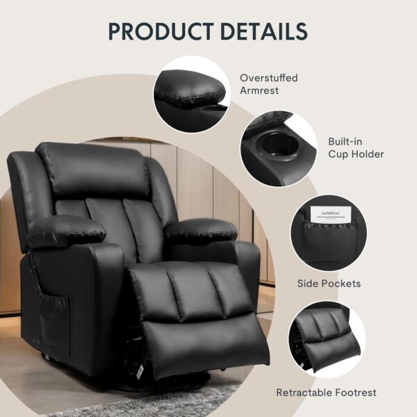 FLEXISPOT XL31 Power Lift Recliner Chair for Elderly, Oversized Electric Leather Lift Chair with Cup Holders, Side Pockets, Massage Reclining Chair Sofa for Living Room Bedroom (Black) - Image 7