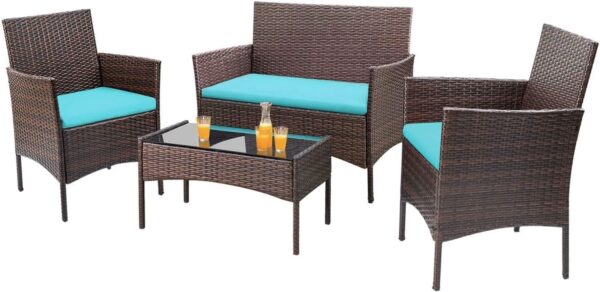 Homall 4 Pieces Patio Rattan Chair Wicker, Outdoor Indoor Use Backyard Porch Garden Poolside Balcony Furniture Sets (Blue)