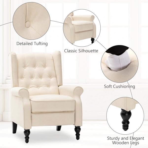 Mid Century Wingback Recliner Chair for Adults, Modern Linen Fabric Push Back Recliner Chairs with Button Tufted Upholstered Back & Footrest, Manual Recliner Chais for Living Room, Nursery, Gray - Image 3