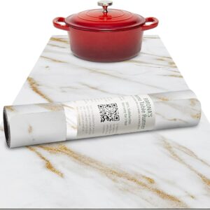 Thermo Heat Resistant Table Runner and Trivet for Hot Dishes - Waterproof Hot Plates to Protect Table and Countertop - Kitchen & Dining 350F Heat Protector 40" - White Golden Marble
