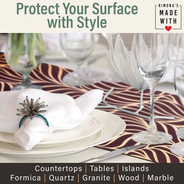 Thermo Heat Resistant Table Runner and Trivet for Hot Dishes - Waterproof Hot Plates to Protect Table and Countertop - Kitchen & Dining 350F Heat Protector 40" - White Golden Marble - Image 4