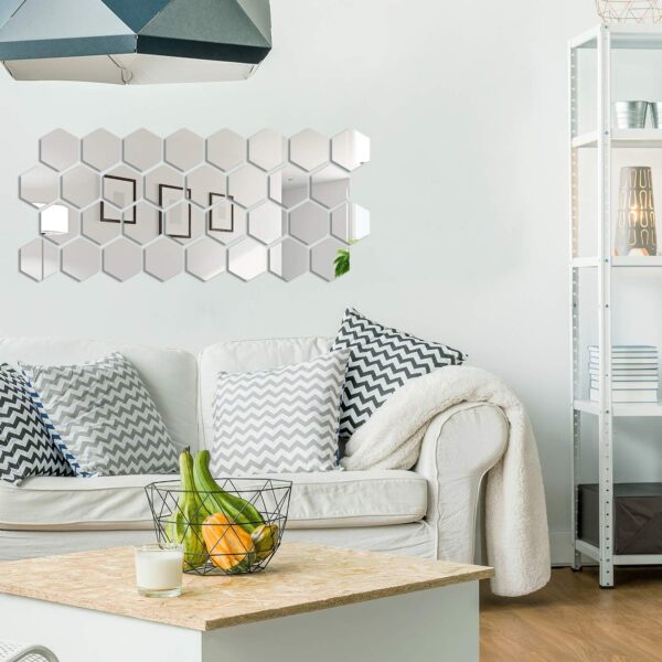 Shappy 32 Pcs Hexagon Mirror for Wall Stickers Removable Acrylic Mirror Setting Honeycomb Wall Sticker Decal Decor for Home Art Room Living Bedroom Background Decoration - Image 6