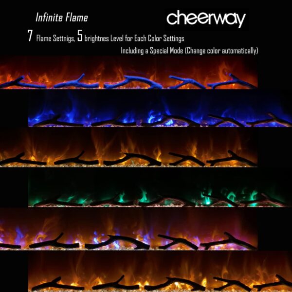 Cheerway 50 Inch Electric Fireplace, Recessed Fireplace Insert and Wall Mount Fireplace Heater with Remote & Touch Control, Adjustable Flame Color & Brightness, Log Set & Crystals, Child Lock & Timer - Image 3