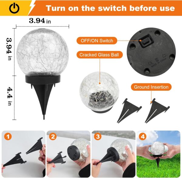 Solar Globe Lights Outdoor Waterproof-Solar Balls-Solar Garden Lights-Solar Orbs for Outside 2 Pack Cracked Glass Ball for Lawn Patio Yard Backyard Decorations - Image 4
