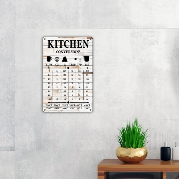 QIONGQI Funny Kitchen Quote Metal Tin Sign Wall Decor, Farmhouse Rustic Kitchen Conversions Sign for Home Decor Gifts(Wooden Style) - Image 4