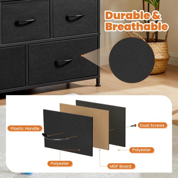 Sweetcrispy 5 Drawers Dresser for Bedroom, Kidsroom Furniture, Small Chest Tower, Storage Organizer Units for Clothing, Closet, Fabric Bins, Wood Top, Steel Frame, Lightweight, Assemble Tools Include - Image 5