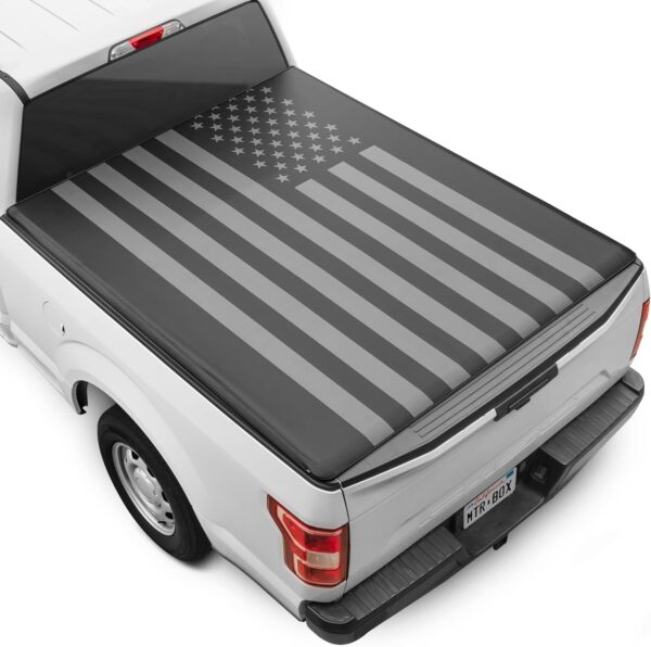 Soft Roll-Up Truck Tonneau Cover for Ford F-150 2015-2023 5.5 ft Bed, All-Weather Retractable Truck Bed Cover with Black Flag Graphic, Model Years 2015 2016 2017 2018 2019 2020 2121 2022 2023 - Image 2