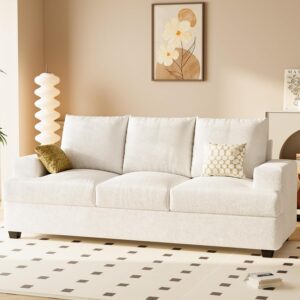 Couches for Living Room, 89" Sofa Couch with Extra Deep 3 Seats, Tool-Free Setup Sofa Bed, Modern Cotton Chenille Fabric Sleeper Sofa for Small Spaces, Living Room, Bedroom, Apartment, Beige