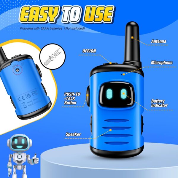 Kids Walkie Talkies Toys for Boys: comedyfun Mini Robots Walkies Talkies 2 Pack Halloween Christmas Birthday Gifts for 3 4 5 6-8 Year Old Boys Toys for 4 5 6 7 8-10 Year Old Camping Outdoor Games - Image 7