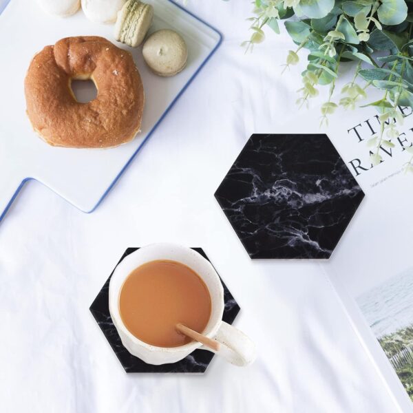 Black Coasters,Marble Coasters for Drinks with Gold Holder,Coasters for Drinks Absorbent with Cork Base for Bar Kitchen Home and Dining Room Decor(Black) - Image 6