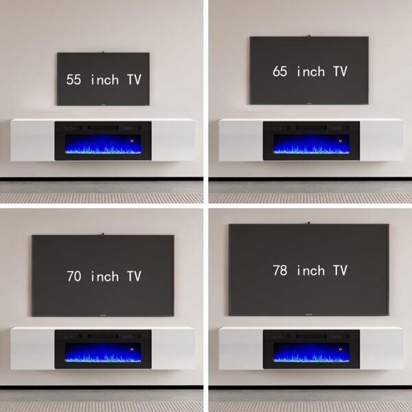 AMERLIFE Floating TV Stand with 36" Electric Fireplace, High Gloss Finish Wall Mounted Fireplace Entertainment Center with Storage for TVs Up to 78", White - Image 5