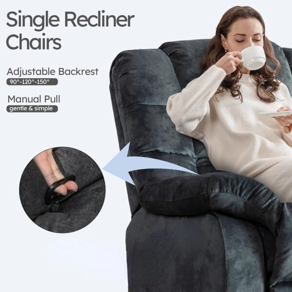 ANJHOME Single Recliner Chairs for Living Room Overstuffed Breathable Fabric Reclining Chair Manual Sofas (Gray) - Image 3