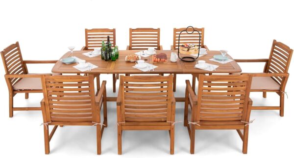 Sophia & William Patio Outdoor Table and Chairs Set, Patio Dining Sets for 8, 9 Pieces Patio Table Set Clearance for Backyard Deck Porch Outside, Acacia Wood Table Expandable with Hole and Chairs - Image 7