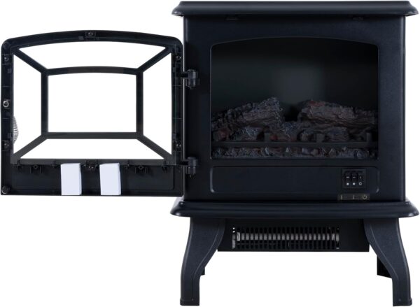 Electric Fireplace Stove, 17 inch Freestanding Infrared Electric Fireplace Heater with 3D Realistic Flame, 1400W Fast Heating for Office Living Room Bedroom, Black - Image 2