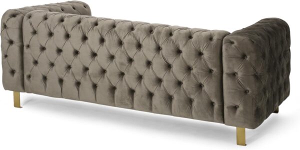 Merax Comfy 3-seat Sofa with Tufted Back and Arm and Gold Iron Legs, Modern Couch for Living Room, Bedroom, Apartment, Office, Gray - Image 5