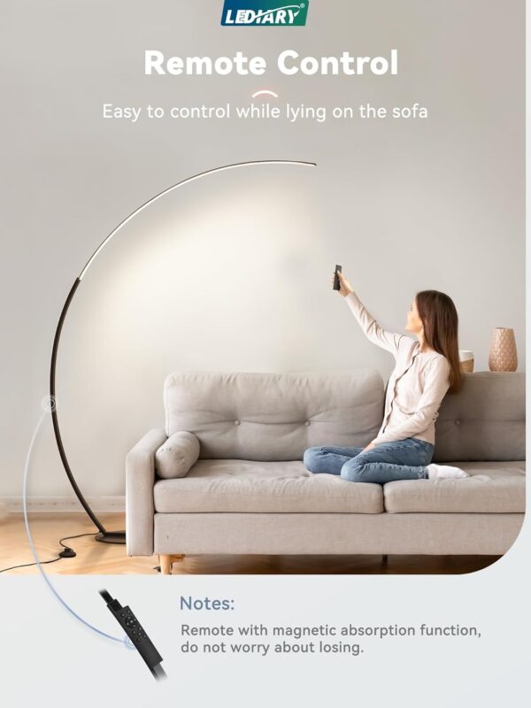 LEDIARY Arc Floor Lamp 65" Modern Standing Lamp with Remote, Black LED Arch Lamps for Living Room Bedroom Office, 3 Color Temperature & Stepless Dimmable Arched Reading Lamp - Image 4