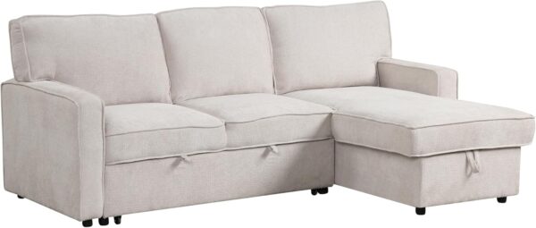 LUMISOL 89" Convertible Sectional Sofa Couch with Pull Out Bed, Sleeper Sofa Bed with Storage Chaise, 2 USB Ports and 2 Cup Holders for Living Room, Small Apartment, Beige - Image 4